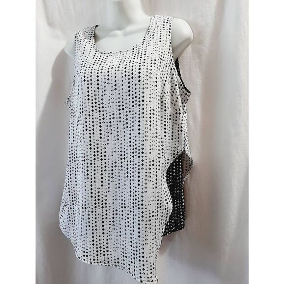 Worthington sleeveless black white sz petite large two tone blouse - Picture 2 of 5